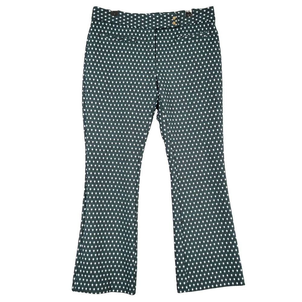 Anthropologie CARTONNIER Green Charlie Crop Flare Pant Textured Geometric SIZE 6